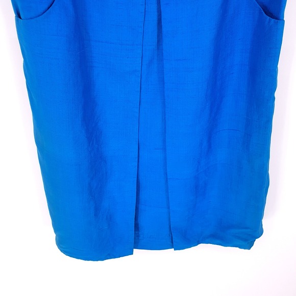 1960s VTG PageBoy Linen Blue Green Lined Mod Style Cocktail Midi Dress Sz M - Picture 7 of 9